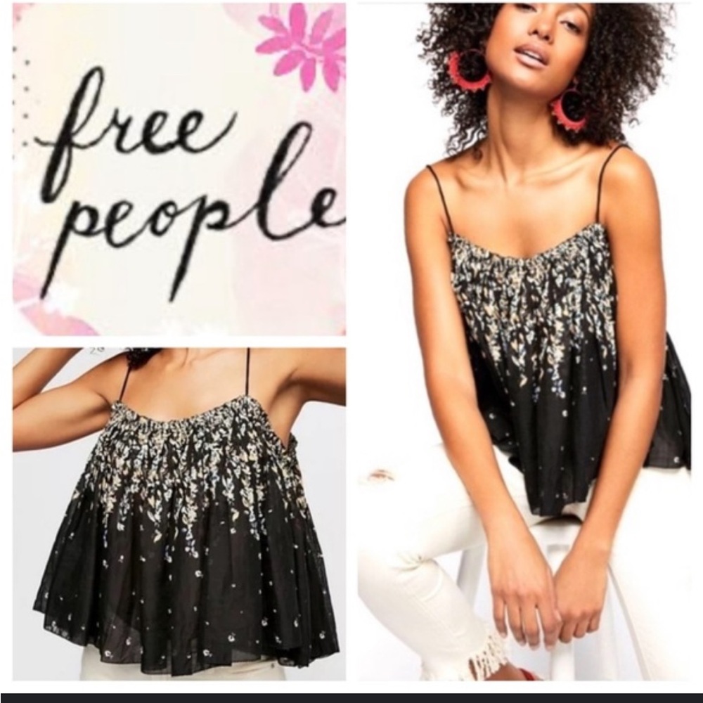 Free People Black and White Floral Blouse